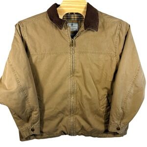 Free Country Men's Tan Canvas Barn Jacket Flannel Lined Corduroy Collar XL